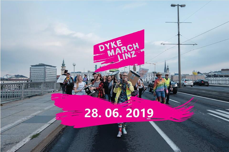 Einladung zum 2. Dykemarch; Bild: 1. Linzer Dyke March auf Niebelungenbrücke